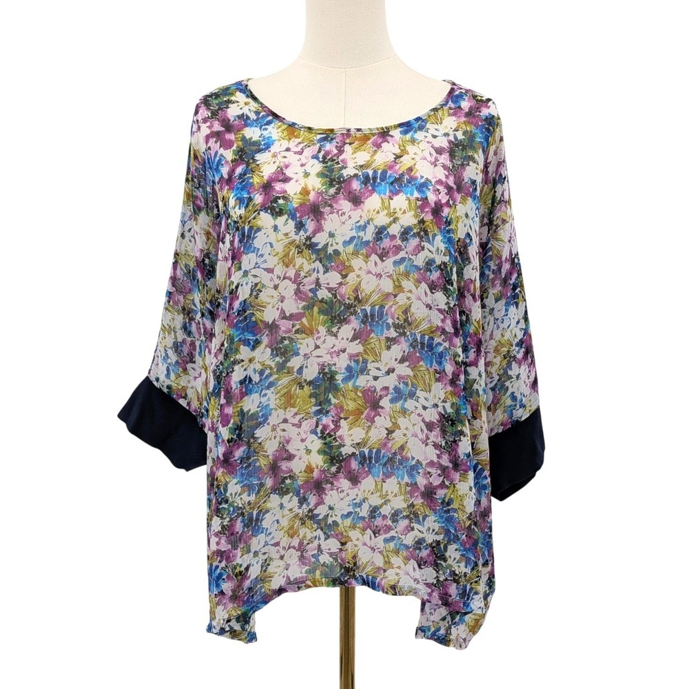 LYS Floral Blouse 1X Sheer Lightweight‎ Tunic Top Romantic Boho Plus Size
